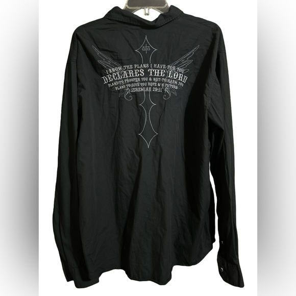 Edify Religious Dress Shirt Sz XXL Black Embroidered Cross Wings Jeremiah 29:11 - Picture 1 of 5